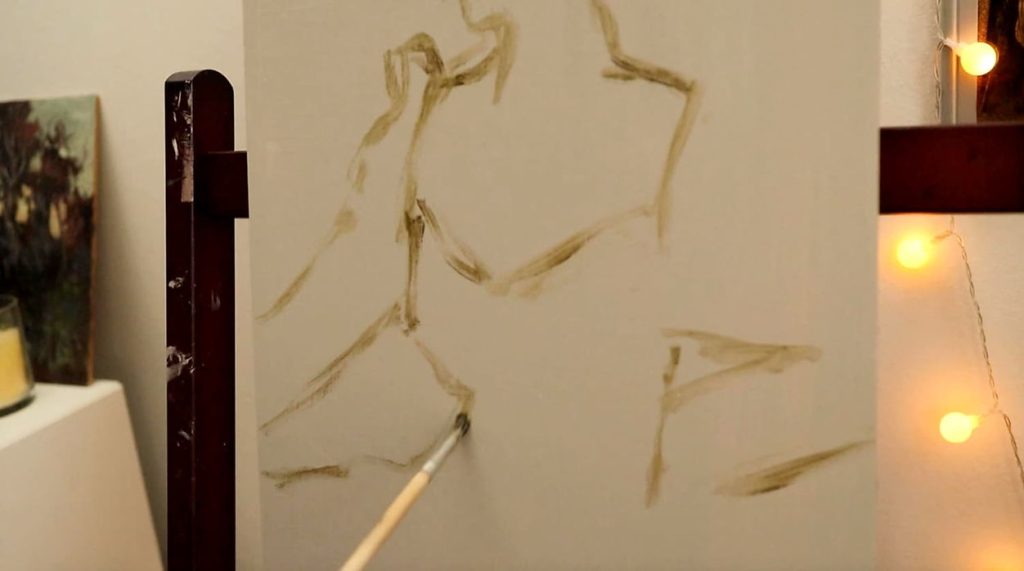 portrait outline in oil paint