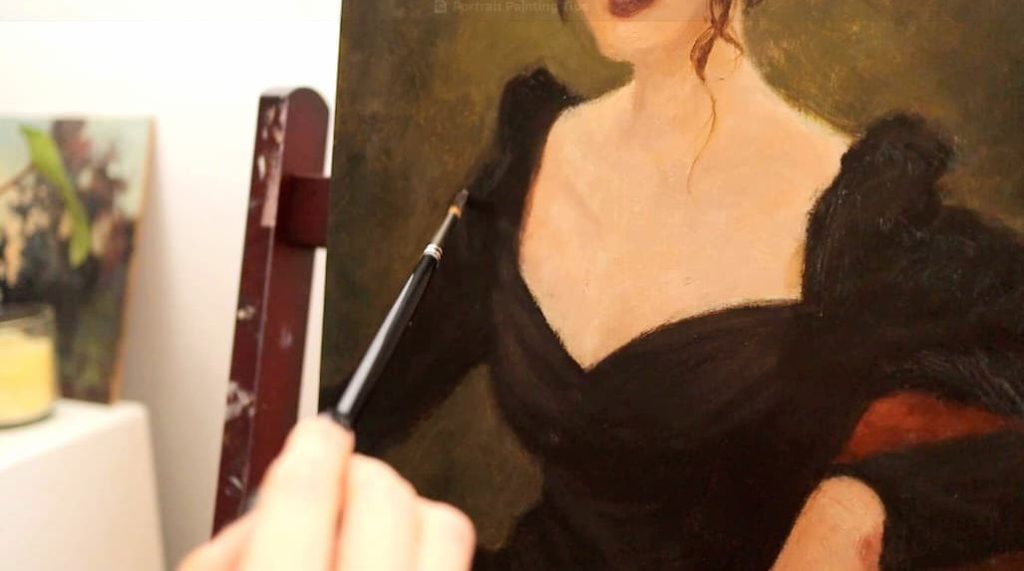 oil painting portrait with a black dress